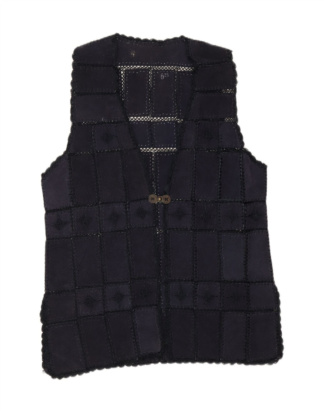 VINTAGE Womens Longline Gilet UK 16 Large Navy Blue Patchwork Vintage Vintage and Second-Hand Vintage from Messina Hembry 