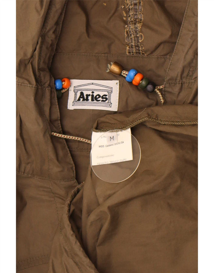 Vintage hættetrøje til kvinder regnjakke UK 14 Medium Khaki Bomuld