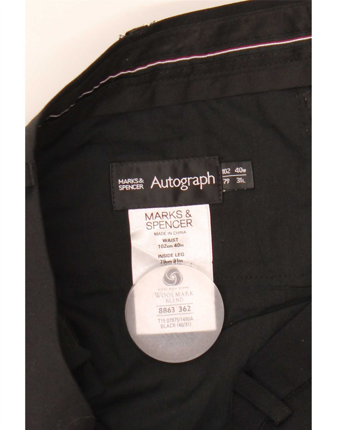 Marks & Spencer Herre Autograph Straight Suit Bukser W40 L31 Sort