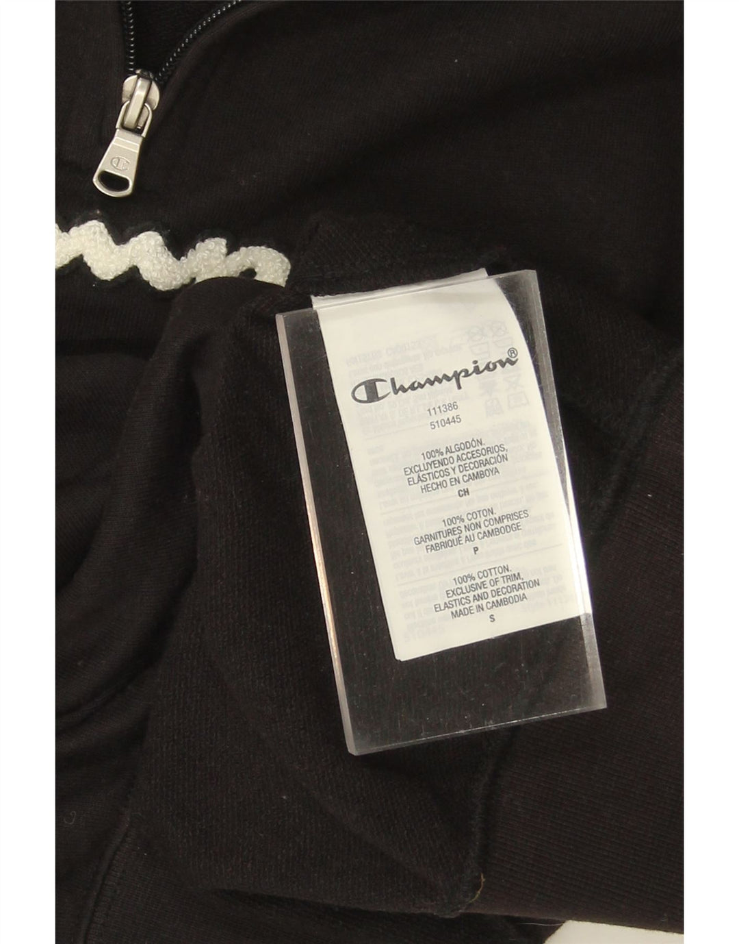 CHAMPION Womens Graphic Zip Neck Sweatshirt Jumper UK 10 Small Black