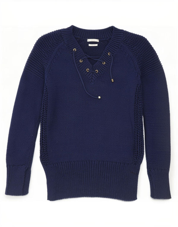 Zara Dame V-hals sweater UK 10 Lille marineblå bomuld