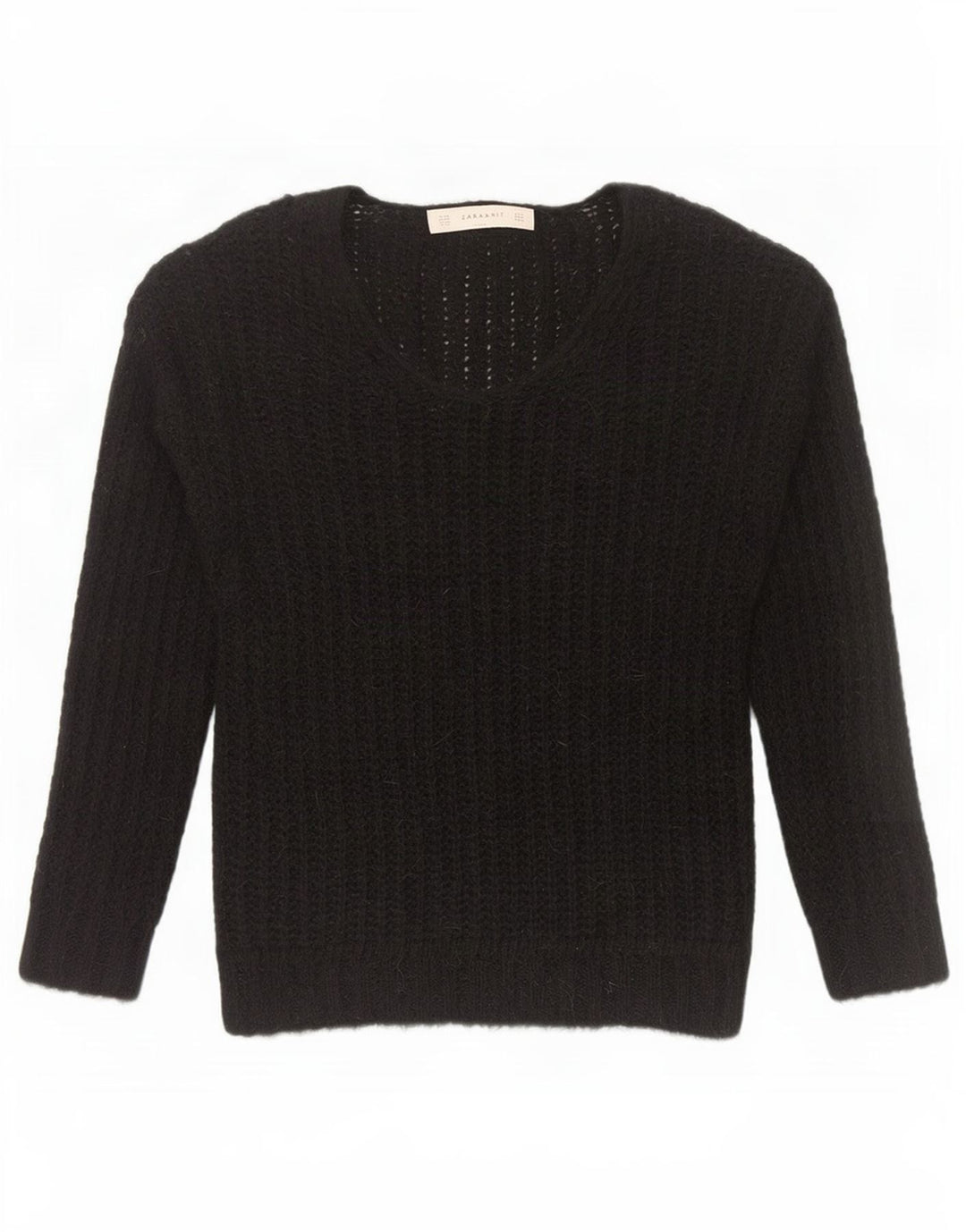 Zara Dame V-hals sweater UK 14 Medium Sort Akryl