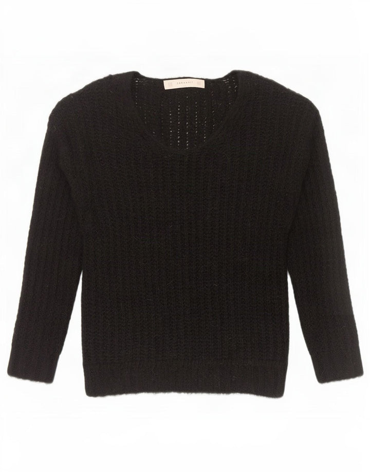 Zara Dame V-hals sweater UK 14 Medium Sort Akryl