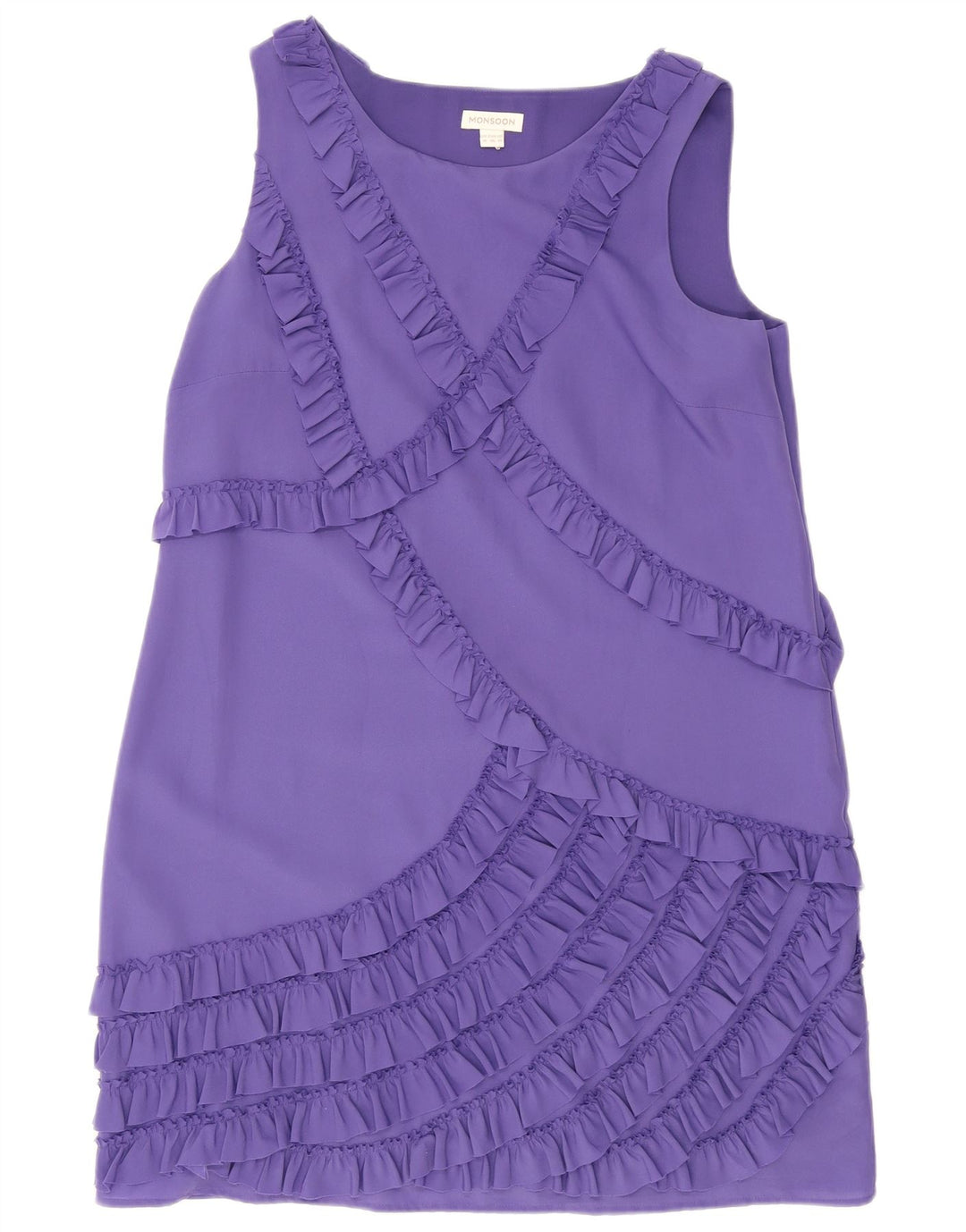 Monsoon Womens Ærmeløs Flæse Front Shift Dress UK 18 XL Lilla