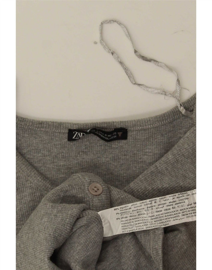 Zara Womens Crop Top UK 8 Small Grey Flecked Bomuld