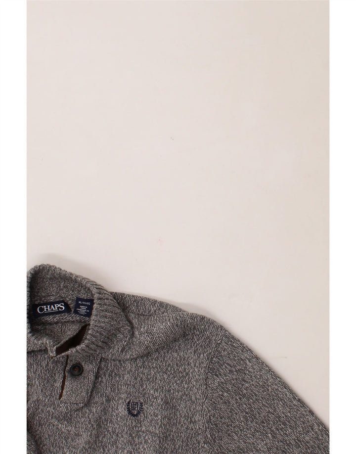 CHAPS Mens Button Neck Jumper Sweater XL Grey Flecked Cotton Classic Vintage Chaps and Second-Hand Chaps from Messina Hembry 