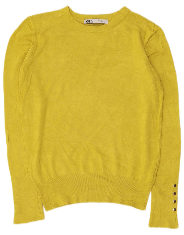 Zara Womens Crop Boat Neck Jumper Sweater UK 12 Medium Yellow Viscose