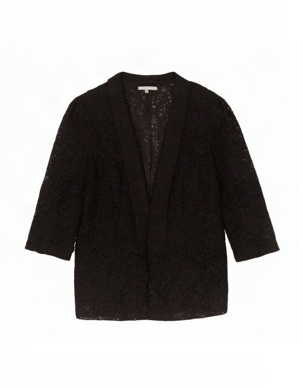 Marks & Spencer Womens 3/4 Sleeve Lace Cardigan Top UK 20 2XL Black Floral