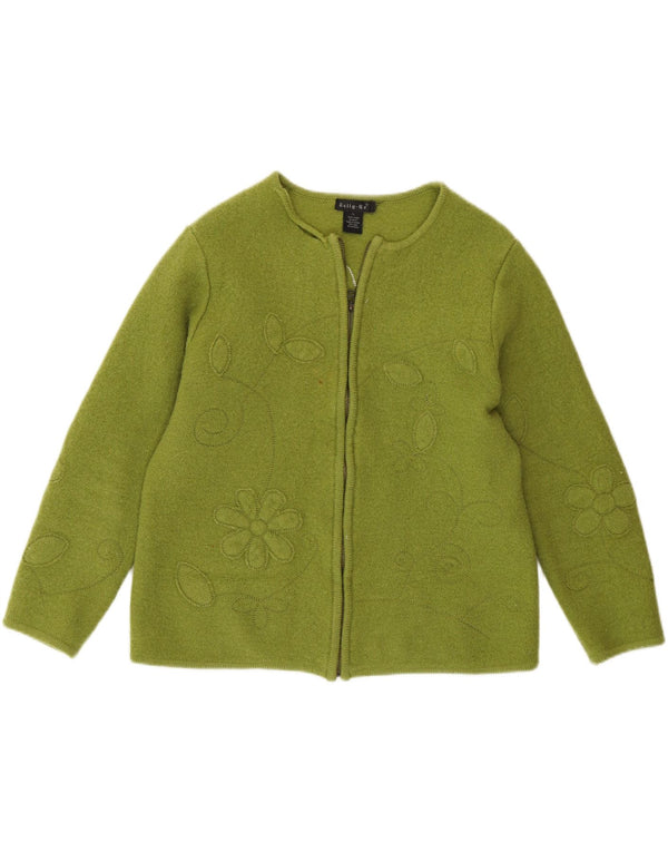 Tally Ho Womens Crop Cardigan Sweater UK 18 XL Grøn blomsteruld