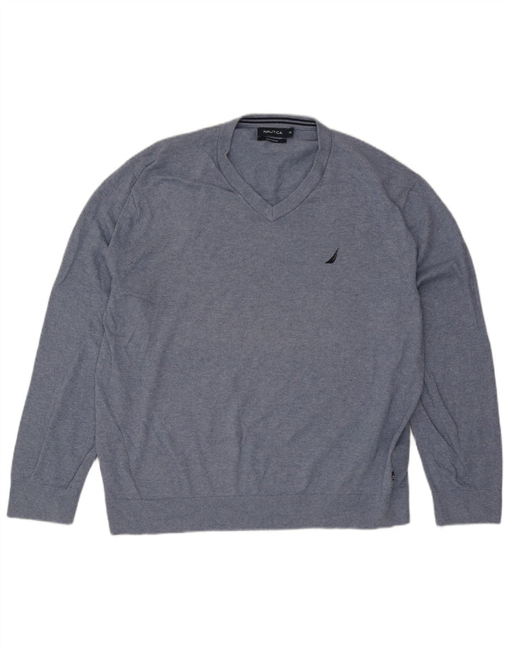 Nautica Herre V-hals sweater 2XL Blå Bomuld