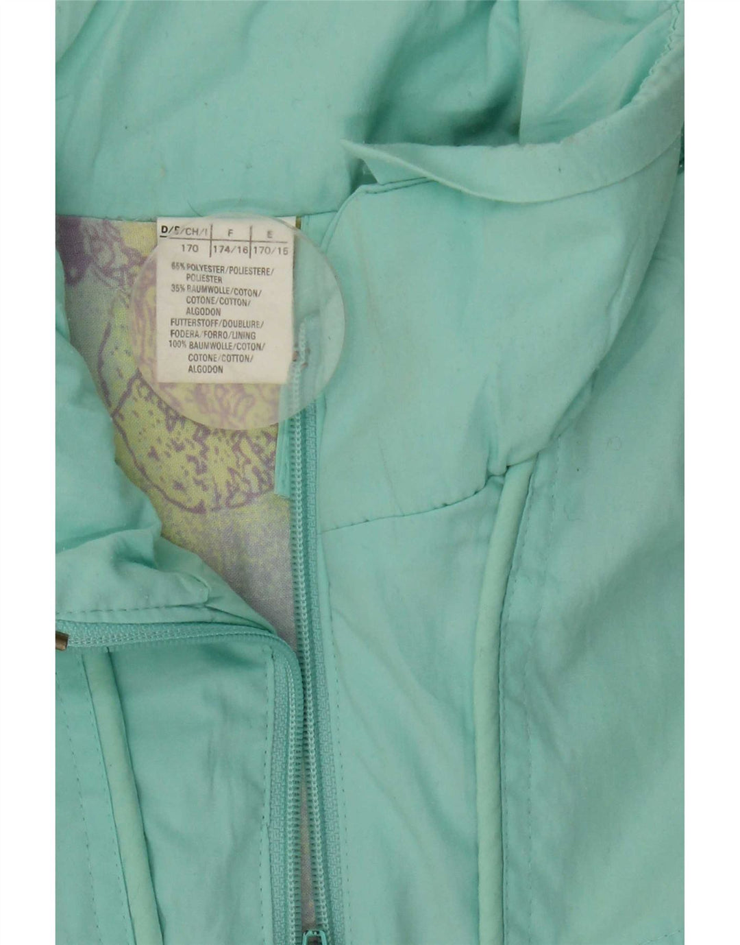Vintage Kvinders Grafisk Windbreaker Jacket UK 16 Stor turkis polyester