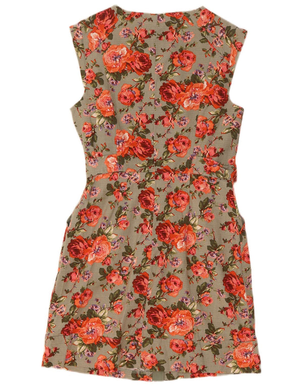 Oasis Womens Sleeveless Sheath Dress UK 10 Small Green Floral Cotton