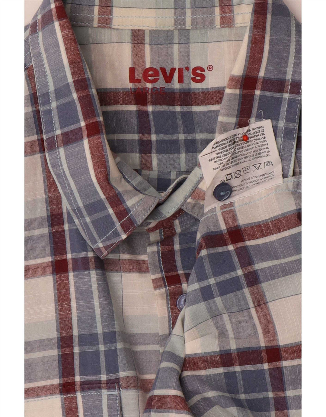 Levi's kortærmet herreskjorte stor blå ternet bomuld