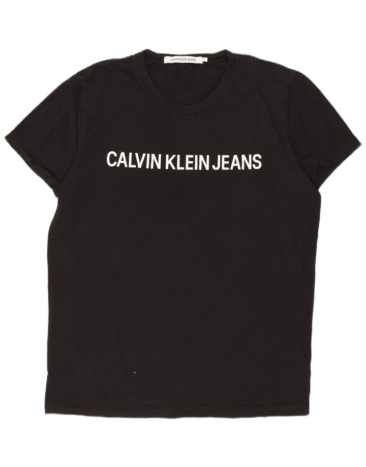 CALVIN KLEIN JEANS Herre grafisk T-shirt Top Stor Sort Bomuld