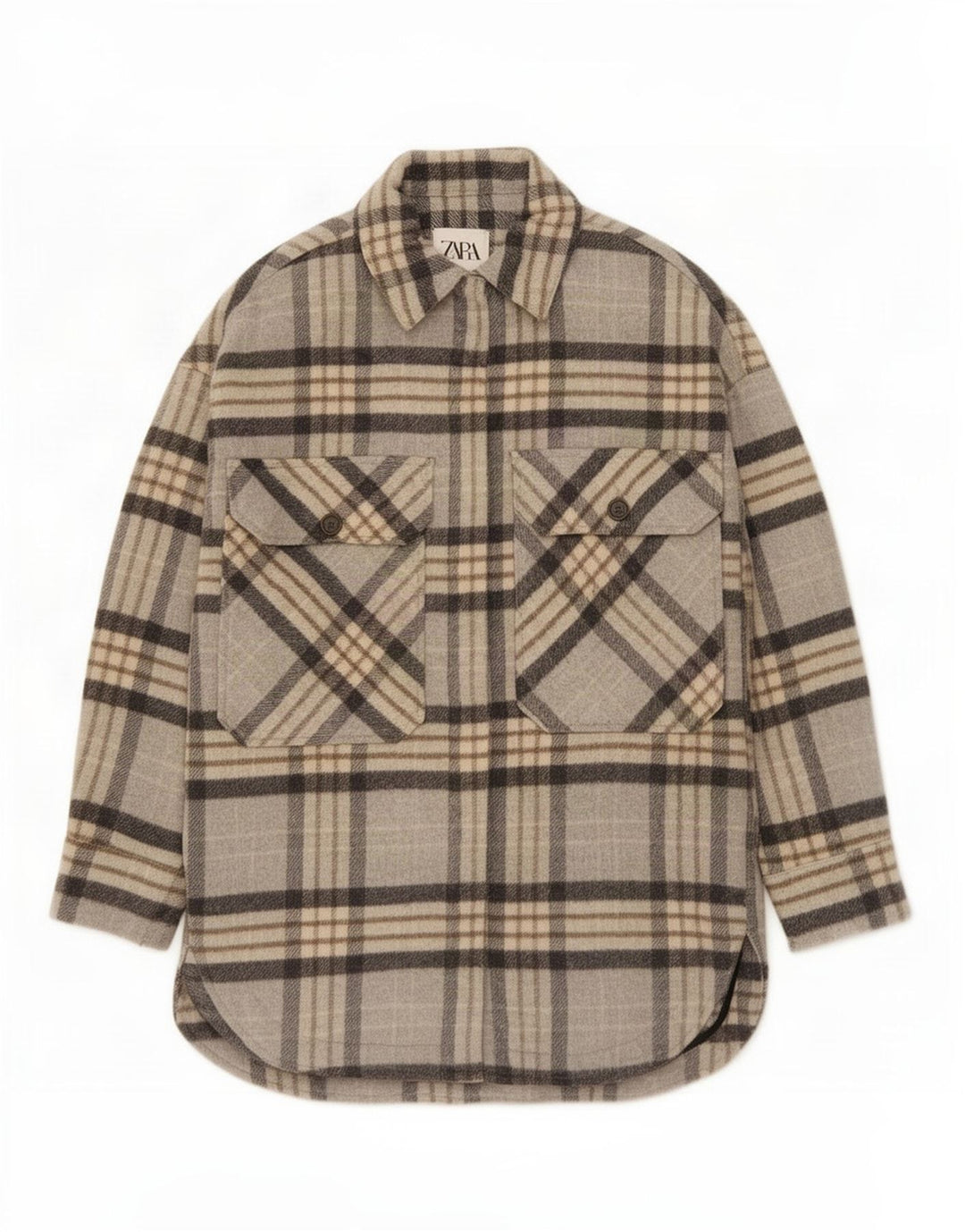 Zara Dame Overshirt Flanell Shirt UK 10 Small Grey Check