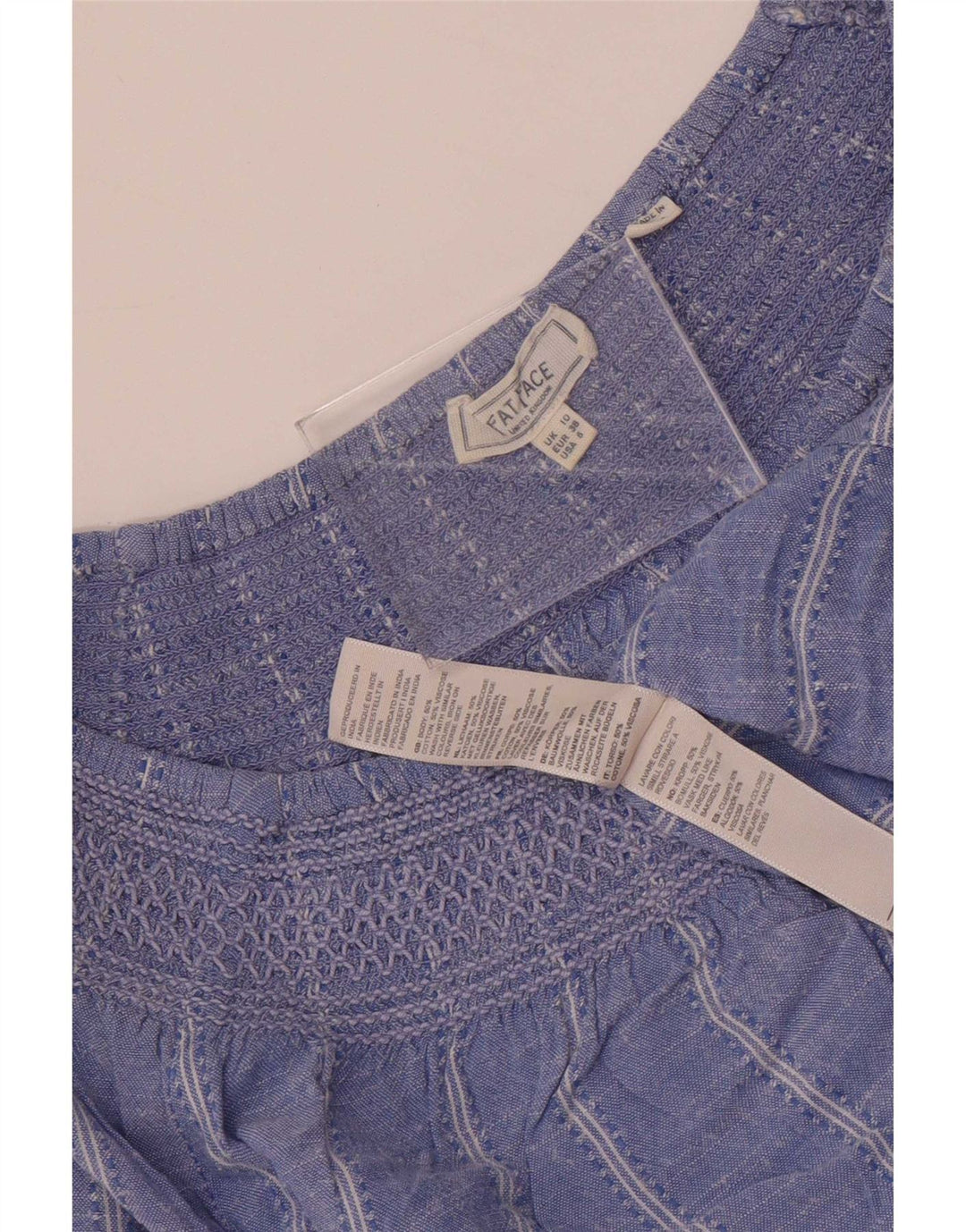 Fat Face Womens Crop Oversized Top 3/4 ærme UK 10 Small Blue Striped