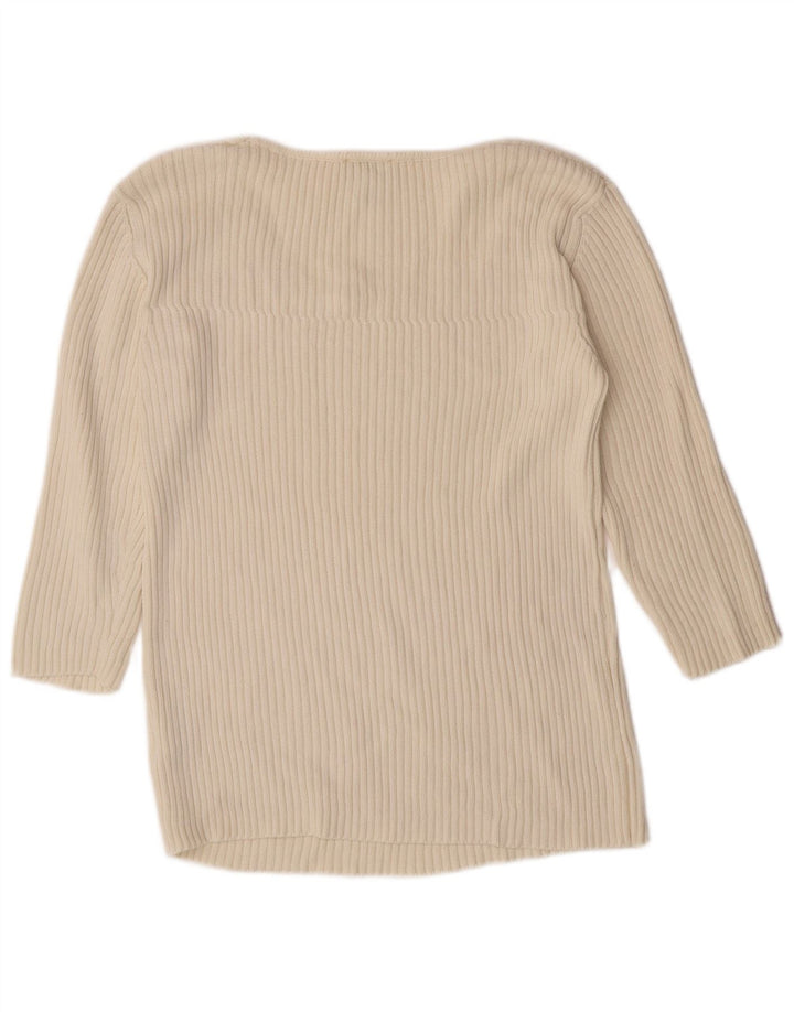 HELLINE Womens 3/4 Sleeve Boat Neck Jumper Sweater UK 14 Medium Off White