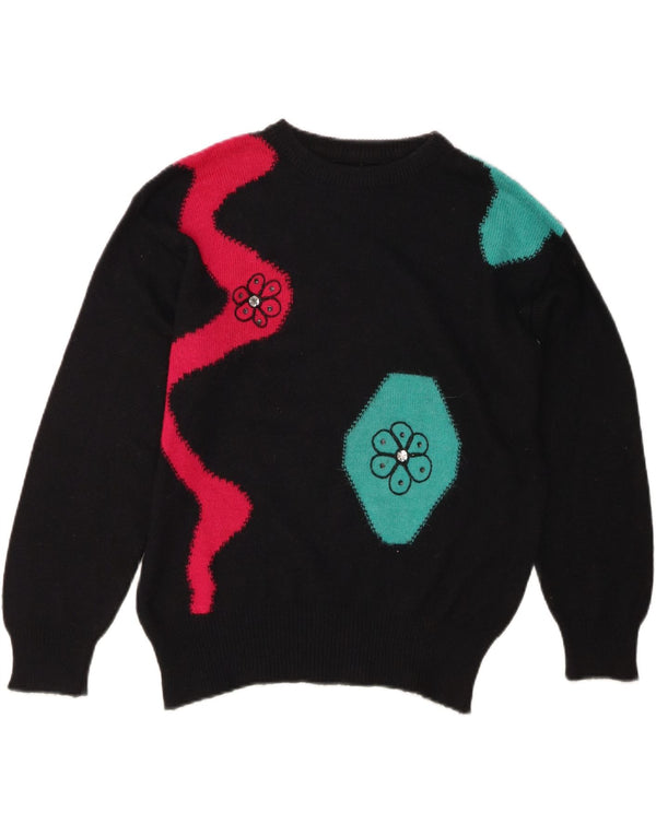 Vintage Womens Boat Neck Jumper Sweater UK 14 Large Black Acrylic