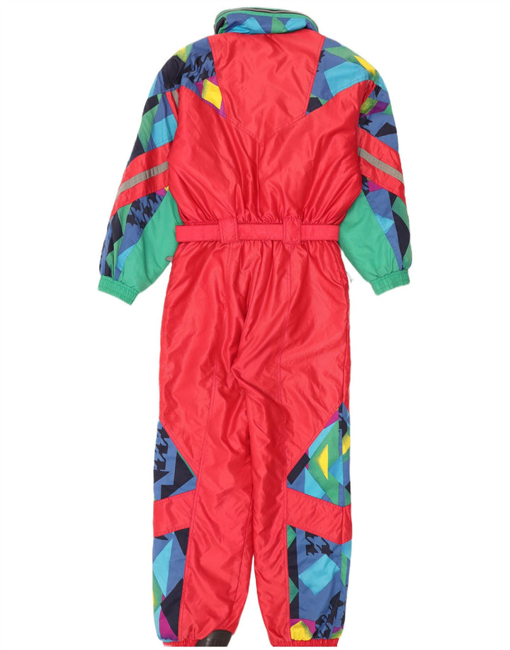 Fila Dame Hætte Ski Jumpsuit IT 46 Stor Rød Geometrisk Polyamid