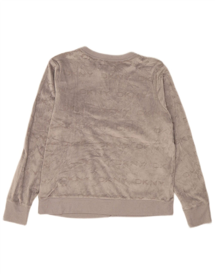 Dkny Womens Graphic Velour Sweatshirt Jumper UK 10 Small Grå Polyester