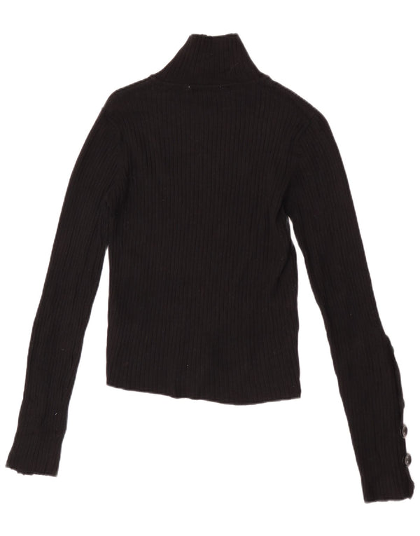 Zara Womens Knit Crop Top Long Sleeve UK 14 Large Black Viscose
