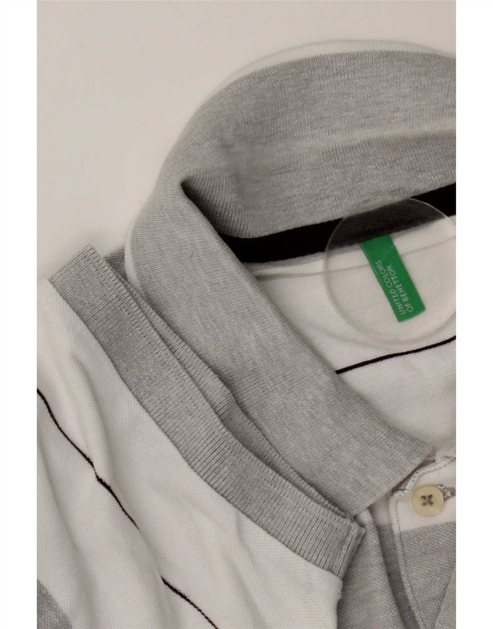 Benetton herre poloshirt mellem grå stribet