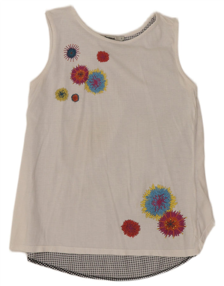 DESIGUAL Dame ærmeløs bluse Top UK 10 Small White Floral