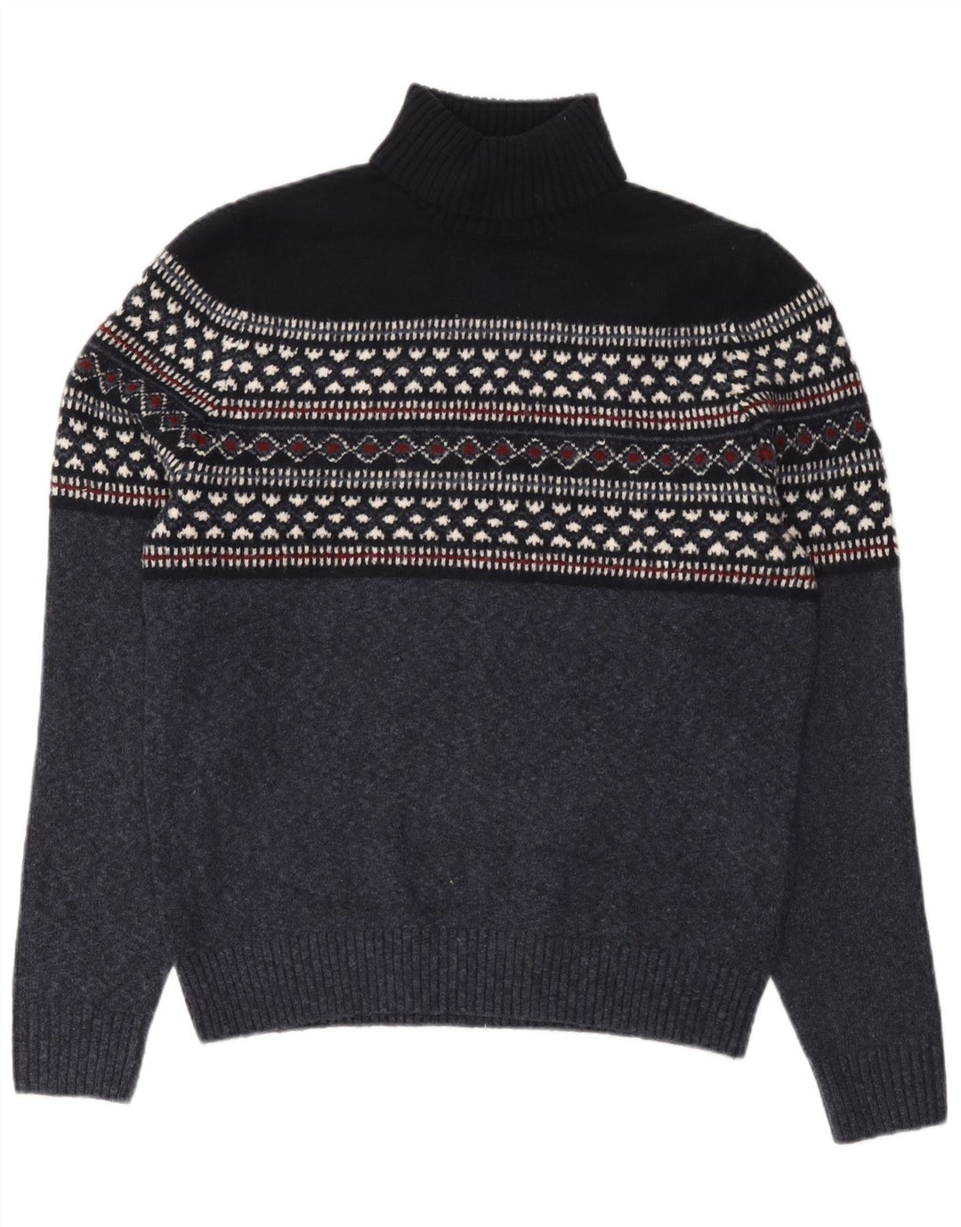 Marks & Spencer Herre Rullehalstrøje Sweater Large Navy Blue Fair Isle