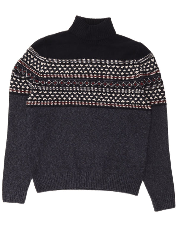 Marks & Spencer Herre Rullehalstrøje Sweater Large Navy Blue Fair Isle