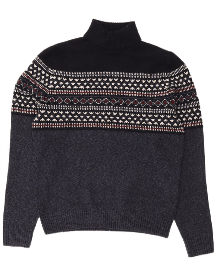 Marks & Spencer Herre Rullehalstrøje Sweater Large Navy Blue Fair Isle