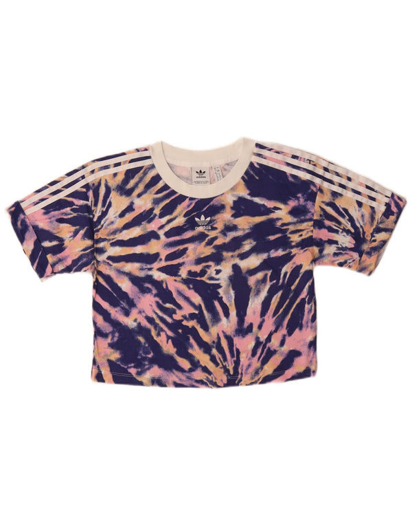 Adidas Womens Crop Grafisk T-Shirt Top UK 12 Medium Multicolored Tie Dye