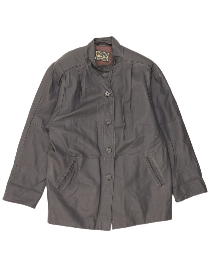 Vintage dameoversize læderfrakke UK 18 XL grå læder