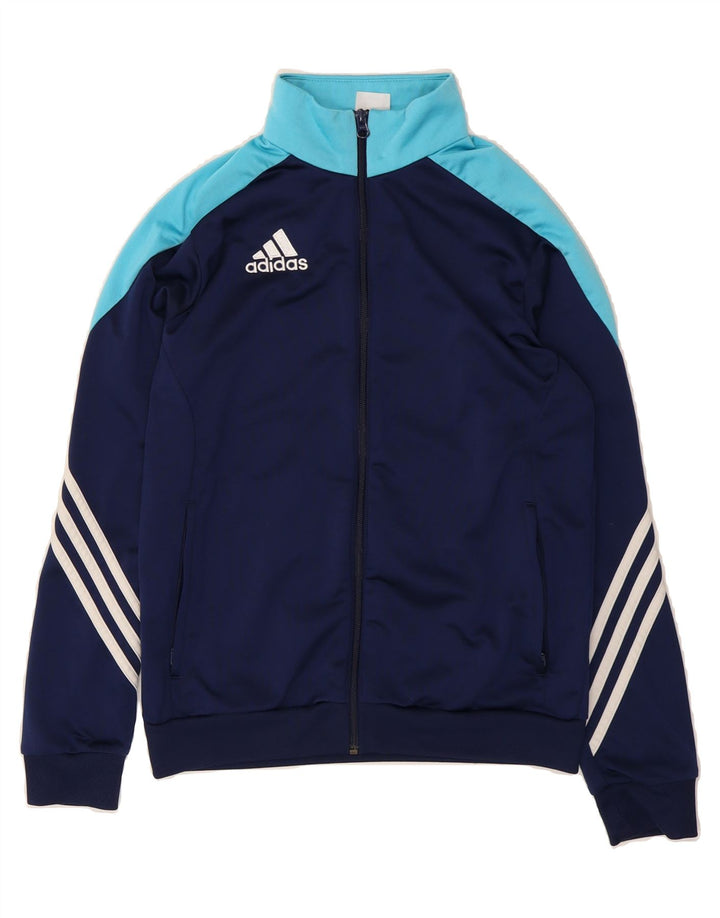 ADIDAS Boys Tracksuit Top Jacket 13-14 Years Navy Blue Colourblock Vintage Adidas and Second-Hand Adidas from Messina Hembry 