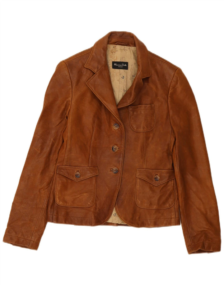 Massimo Dutti Dame 3 Knaps Læder Blazer Jakke UK 8 Lille Brun