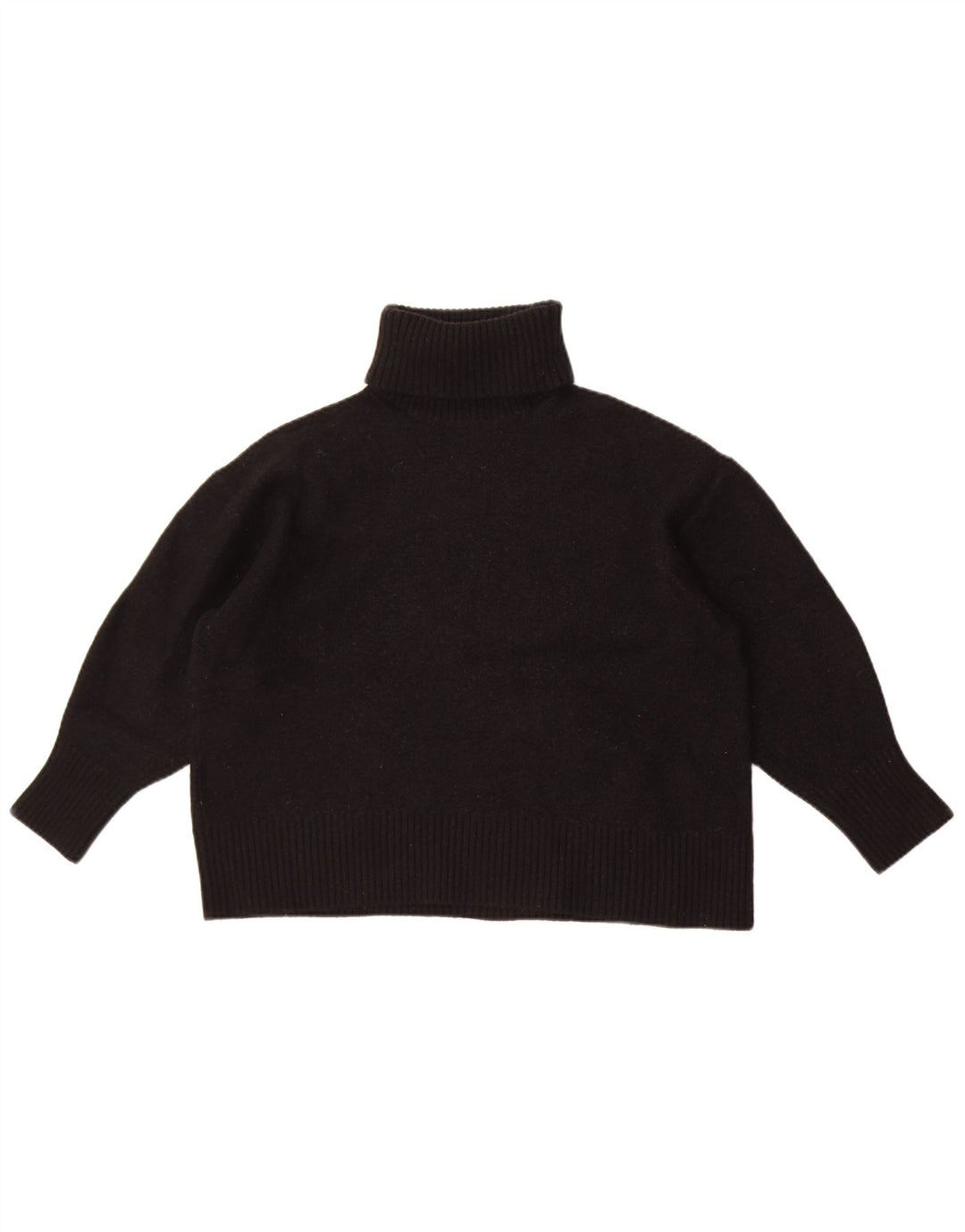 Cos Dame 3/4-ærmet Crop Roll Neck sweater UK 14 Medium Sort Uld