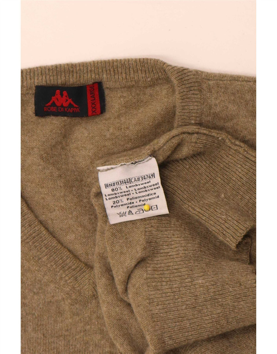 Kappa Herre V-hals sweater 3XL Khaki lammeuld