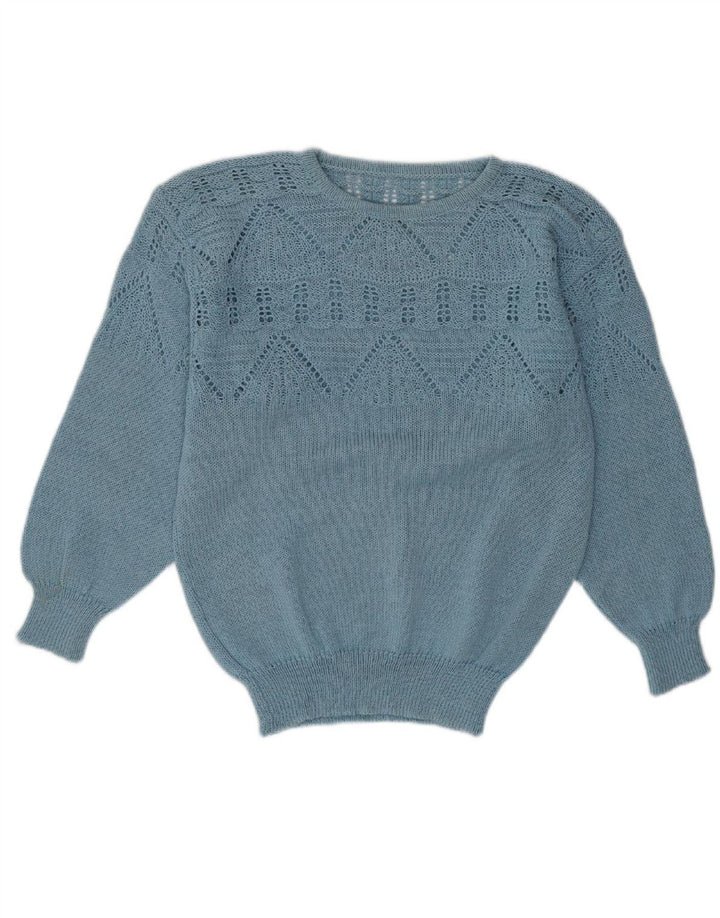 VINTAGE Womens Crew Neck Jumper Sweater UK 12 Medium Blue