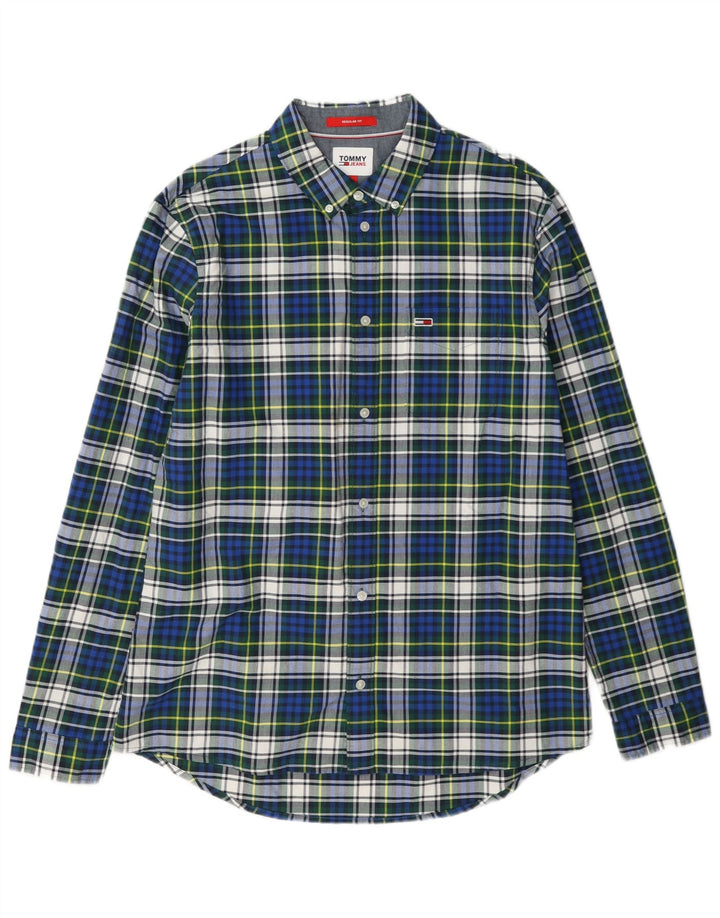 Tommy Hilfiger Herre Flanelskjorte Stor blå ternet bomuld