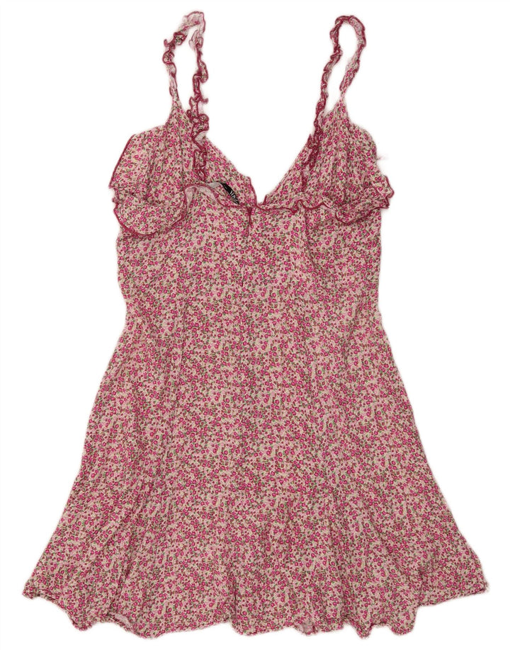 Zara Womens Ruffle Sundress UK 14 Large Pink Floral