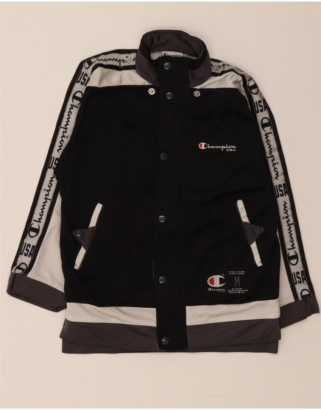 CHAMPION Boys USA Tracksuit Top Jacket 9-10 Years Black Colourblock Vintage Champion and Second-Hand Champion from Messina Hembry 