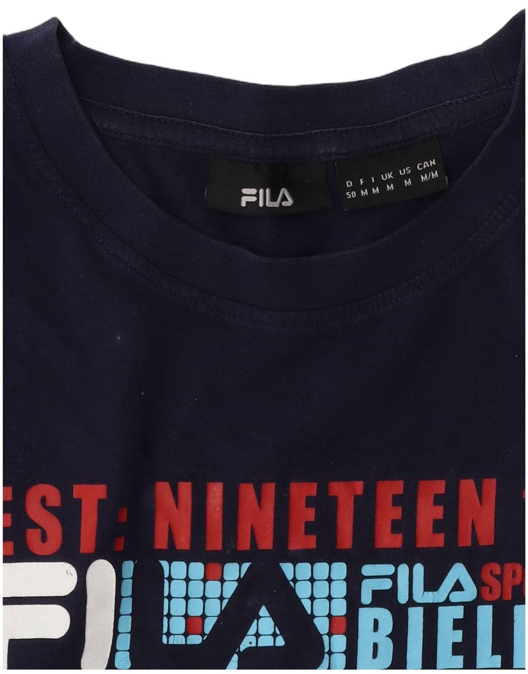 Fila Herre grafisk T-shirt Top Medium Marineblå Bomuld