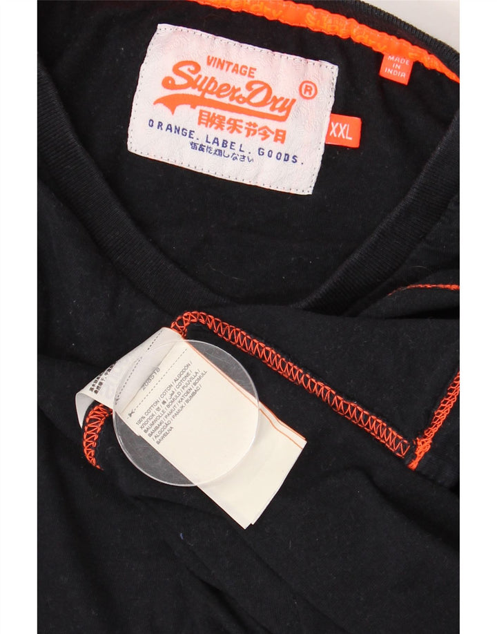 SUPERDRY Herre T-Shirt Top 2XL Sort Bomuld