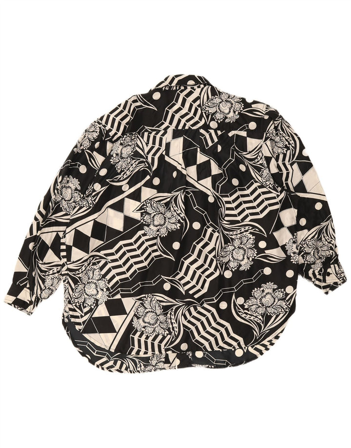 Yessica Dame abstrakt mønster skjorte bluse IT 44 Medium sort silke