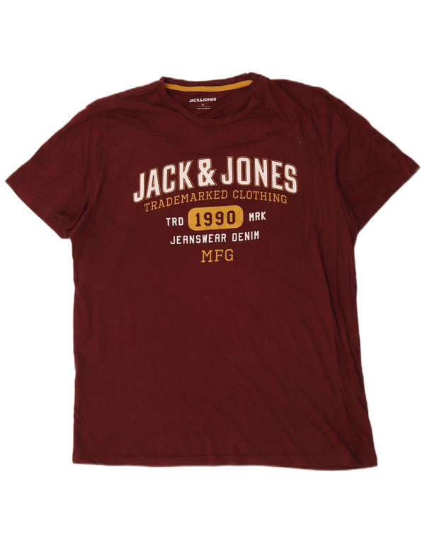 Jack & Jones Herre grafisk T-shirt Top XL Bourgogne bomuld