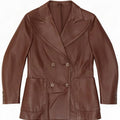 Vintage Dame Dobbeltradet Læder Blazer Jacket IT 44 Medium Brun