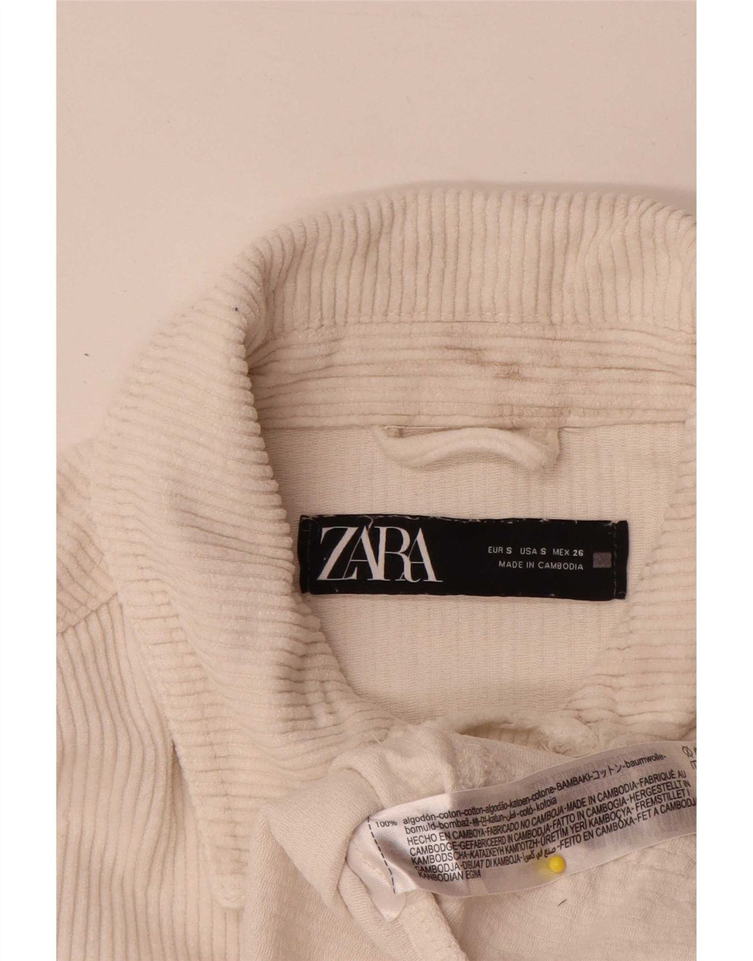 Zara Dame Oversized Corduroy Jacket UK 10 Small Off White Bomuld