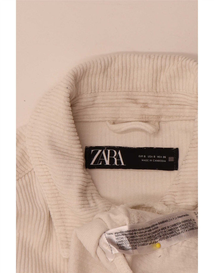 Zara Dame Oversized Corduroy Jacket UK 10 Small Off White Bomuld