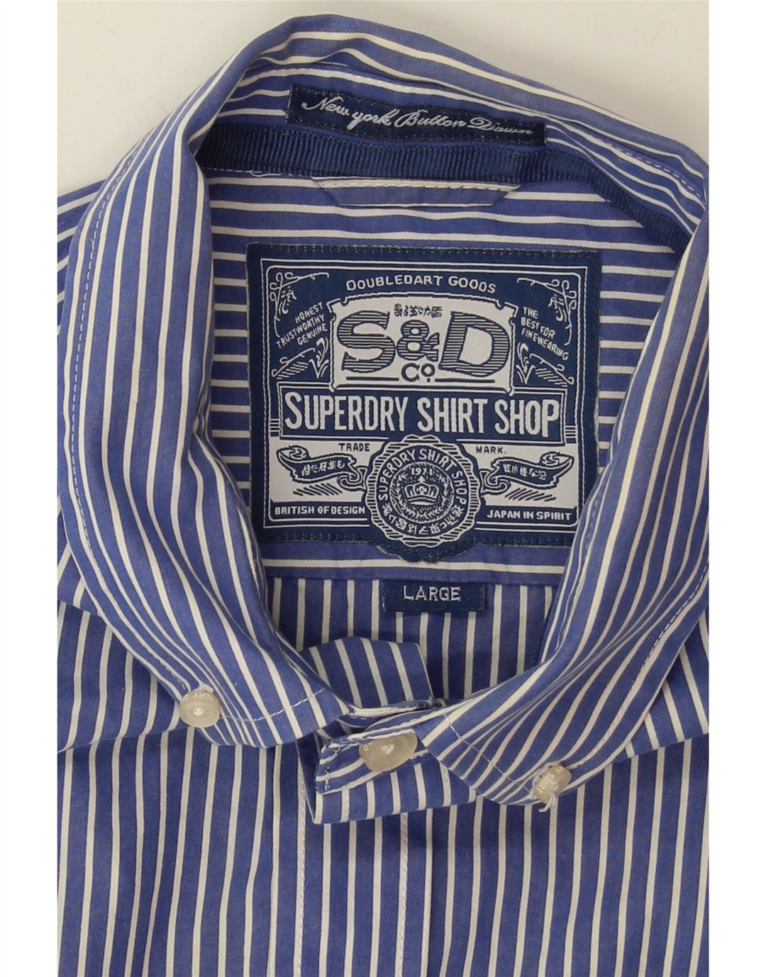 SUPERDRY Mens Shirt Large Blue Striped Cotton Vintage Superdry and Second-Hand Superdry from Messina Hembry 