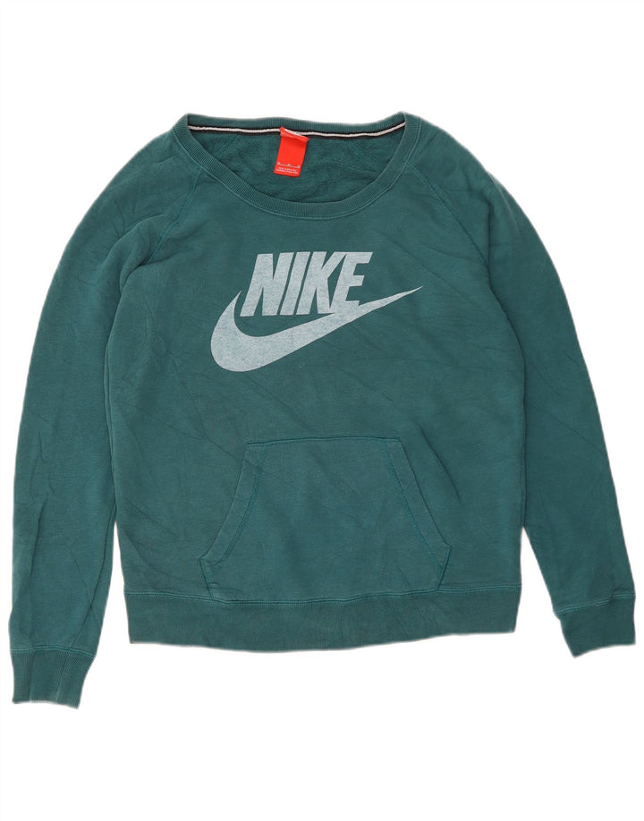Nike Dame Grafisk Sweatshirt Jumper UK 14 Medium Grøn Bomuld