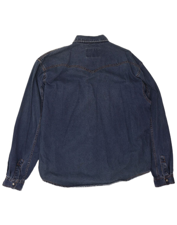 Vintage Herre Loose Fit Denim Shirt Medium Blue Bomuld